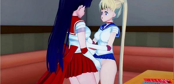  Sailor moon gets her pussy eaten by sailor mars, trib orgasm.